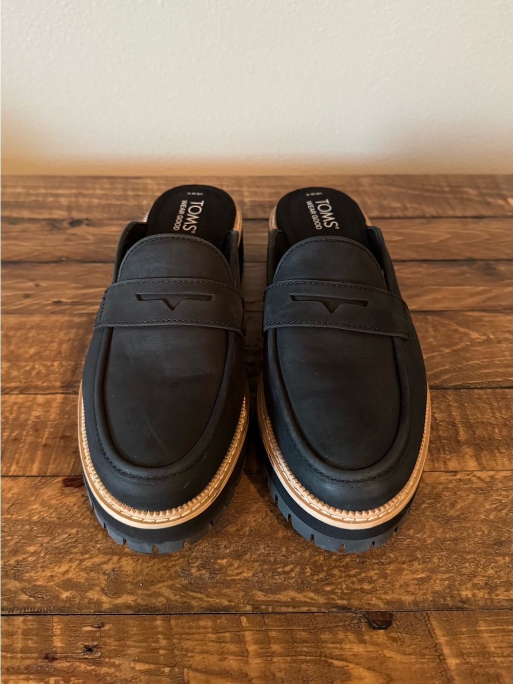 Toms Cara Lug-Sole Penny Slip-On Mule with Tan Welt - Picture 2 of 7